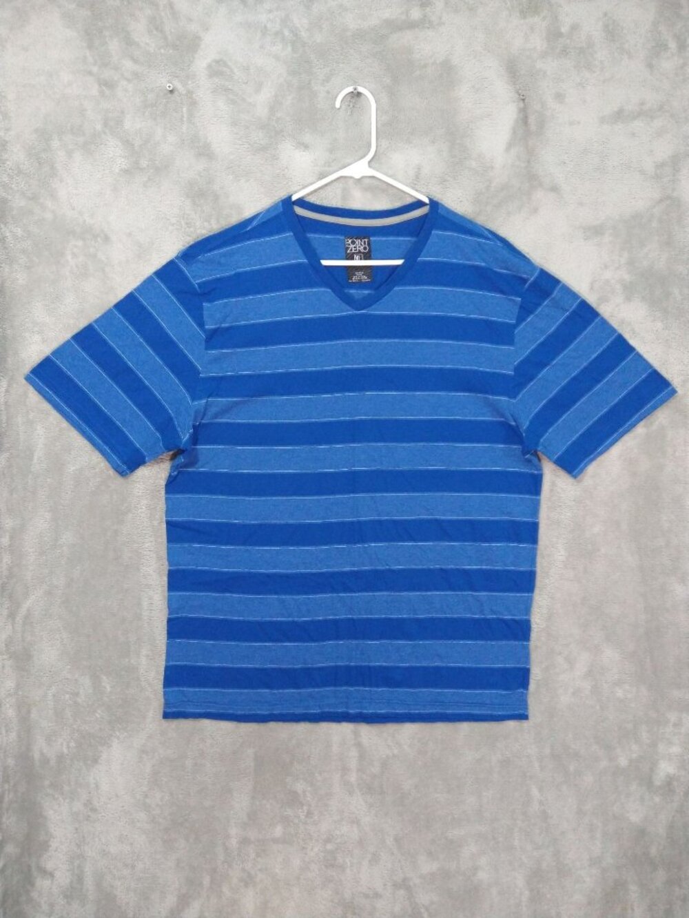 Point Zero Shirt Mens XL Blue Striped Short Sleeve V Neck Pullover Casual